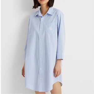 Ralph Lauren Striped Cotton Sleep Shirt in Pale Blue Stripe, Size Medium